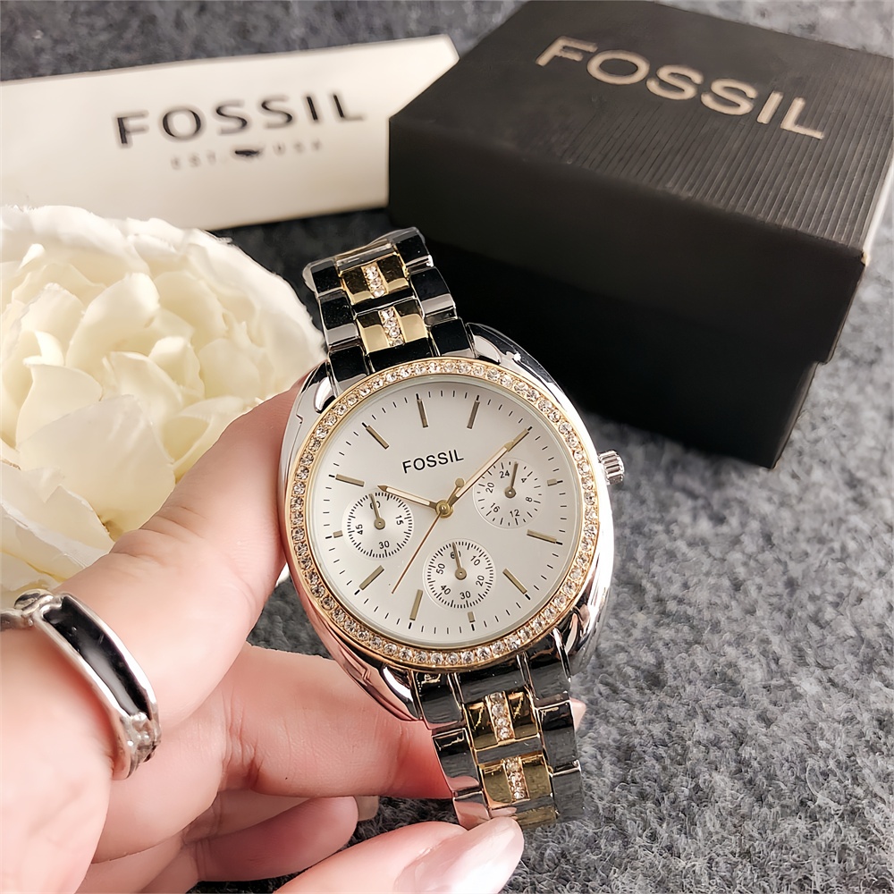 Fossil สินค้าใหม่ All-Match Quartz Movement สายสแตนเลส Diamond Dial ที่ไม่ซ้ํากัน High-End นาฬิกาธุร