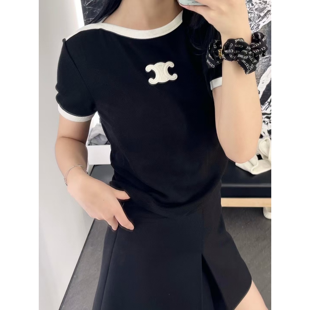 24เซล* ผู้หญิงเสื้อยืดผ้าฝ้ายลําลองแขนสั้นคอกลมคุณภาพด้านบน