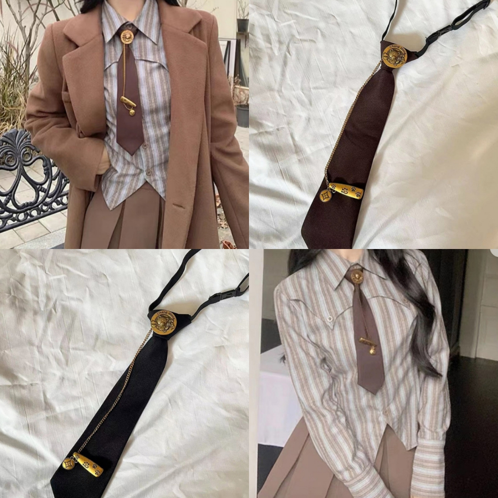 Alia Vintage โลหะหมี Pin เนคไทสําหรับผู้หญิงผู้ชาย Preppy นักเรียนญี่ปุ่น Pre ผูกปรับ Ties สําหรับชุดนักเรียน Sh
