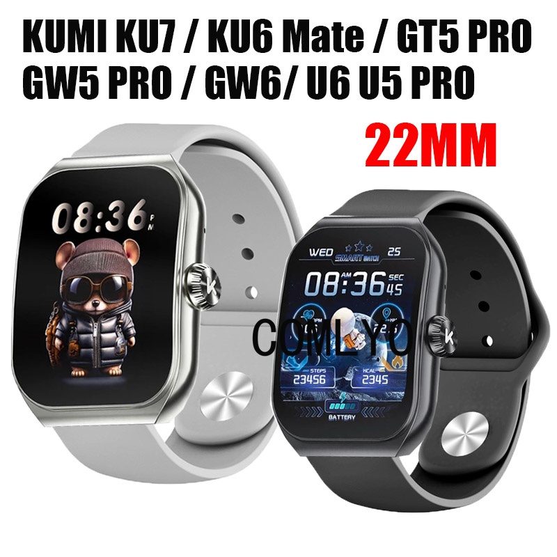 สําหรับ KUMI KU7 KU6 Meta GW5 GW6 GW2 PRO U6 U5 PRO สมาร์ทนาฬิกา 22 มม.ซิลิโคนผู้หญิงผู้ชายนุ่มเข็มข