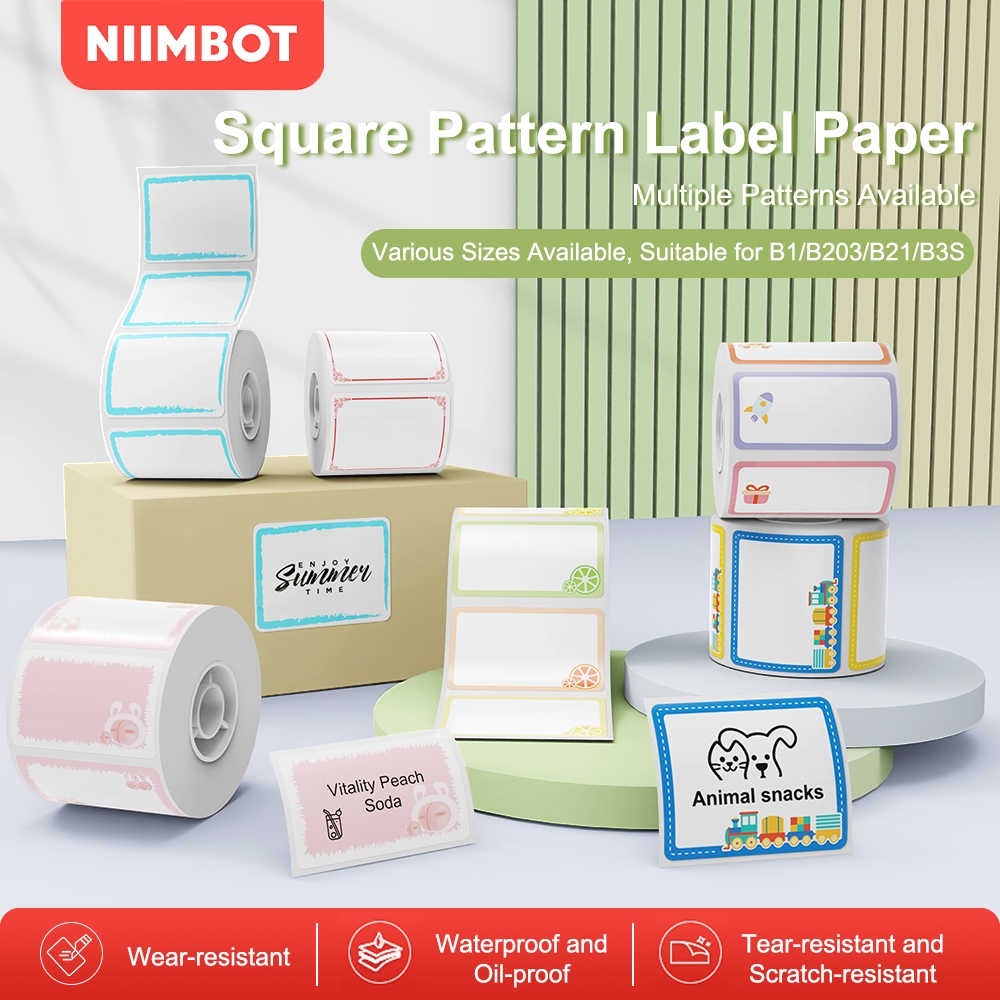 Niimbot B21/B1/B3S สีทึบรูปแบบกระดาษฉลากความร้อนกันน้ําสํานักงานบ้านสติกเกอร์ทําเครื่องหมาย