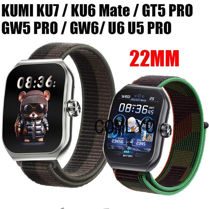 สําหรับ KUMI KU7 KU6 Meta GW5 GW6 GW2 PRO U6 U5 PRO สมาร์ทสายนาฬิกา 22 มม.ห่วงไนลอนนุ่มกีฬาผู้หญิงเข