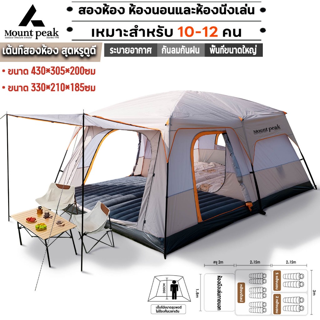 พร้อมส่ง⚡️Mountpeak เต็นท์ครอบครัว เต็นท์ขนาดใหญ่ สนามแคมป์ปิ้ง 2ห้องนอน2โถง จุไ