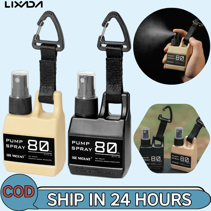 [LIXADA Mall] ตั้งแคมป์กลางแจ้งเดินป่า80มลขวดพ่นเดินทางแบบพกพาสเปรย์ขวดขนาดเล็ก ตะขอขึ้น กดประเภทพ่นขวด
