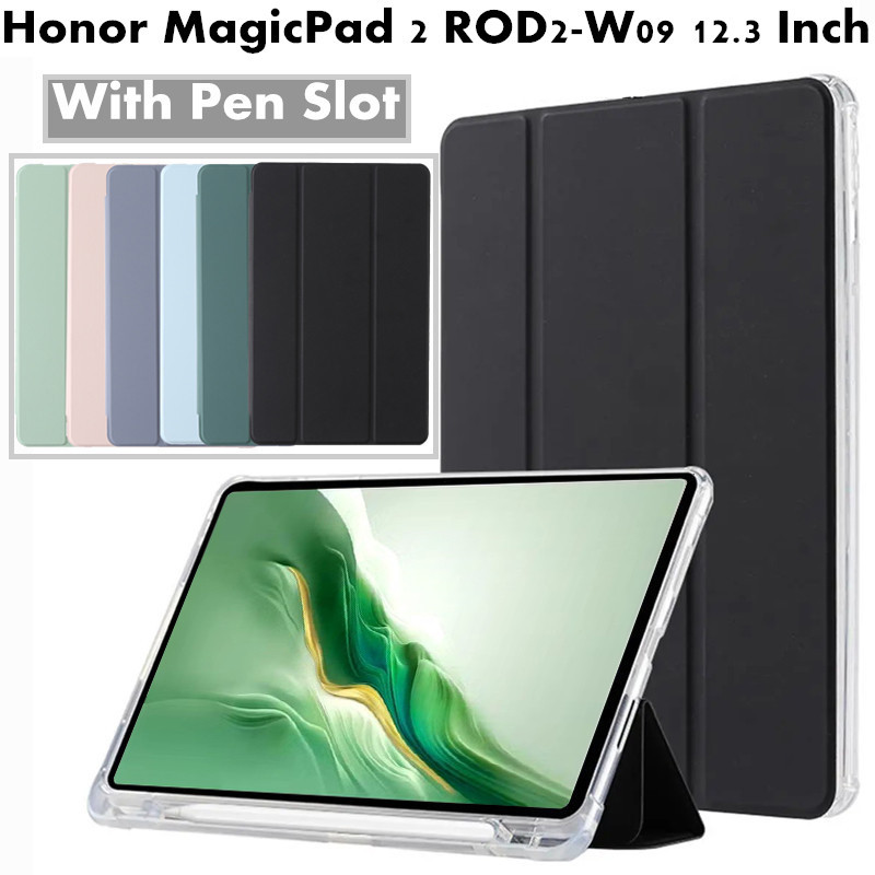 for Huawei Honor Magic Pad 2 ROD2-W09 Tablet 12.3 2024 Acrylic Clear Case With Pen Slot Smart Leathe