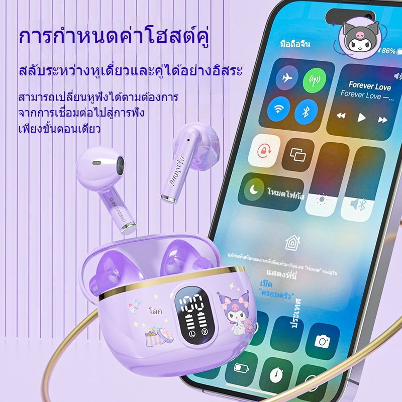 SANRIO BL48 ชุดหูฟังบลูทูธอายุการใช้งานแบตเตอรี่ยาวนานไร้สายกึ่งอินเอียร์ลดเสียงรบกวนคุณภาพเสียงสูง