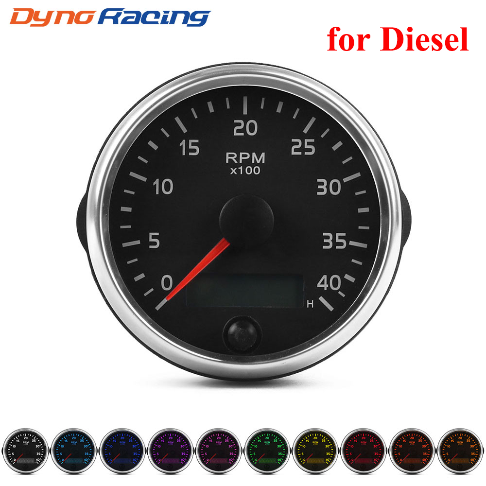 85 มม. Tachometer 0-4000RPM 12 V/24 V RPM Gauge 10 สี Tacho Meter LCD Hourmeter สําหรับดีเซลรถเรือรถจักรยานยนต์