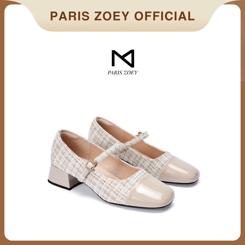 Paris Zoey แฟชั่น Mary Jane รองเท้ารองเท้าส้นสูงผู้หญิง Retro รองเท้าส้นหนาผู้หญิง