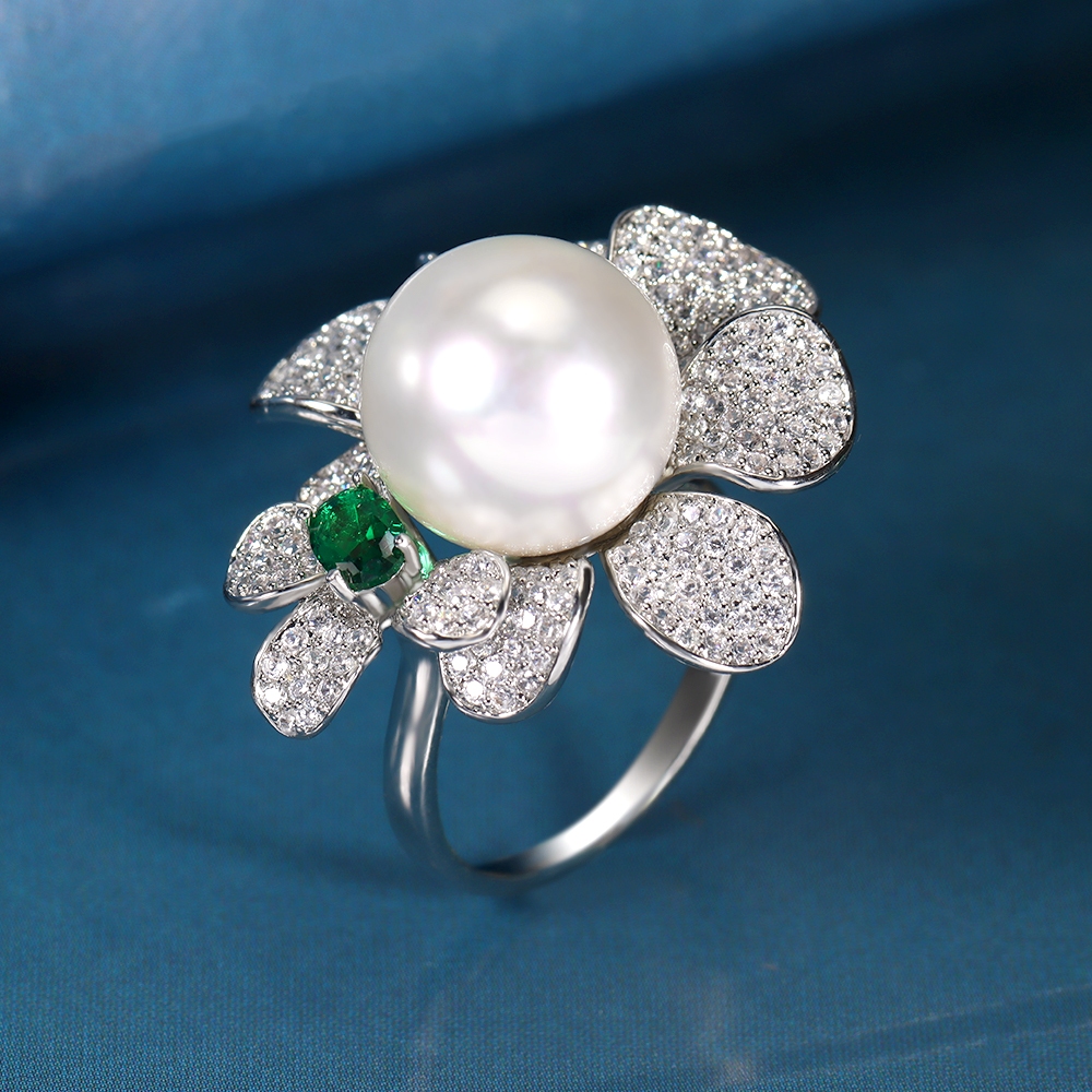 ใหม่ FFashion Pearl แหวนผู้หญิง AAA + Cubic Zirconia งานแต่งงานแหวนเครื่องประดับคุณภาพสูงคริสต์มาสขอ