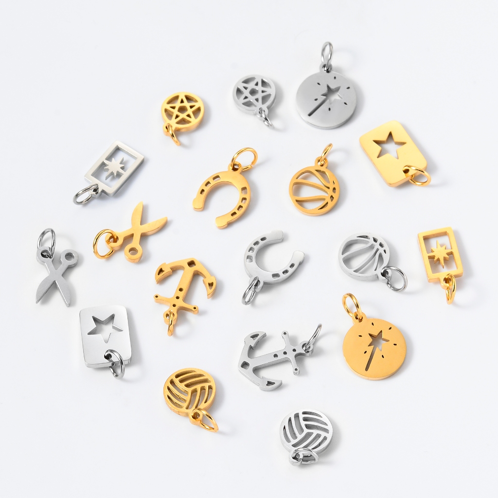 10 ชิ้น/ล็อตขัด Charms สแตนเลสดอกไม้ไฟ Sticks/กรรไกร/เรือ Anchors/Horse Hooves/เรขาคณิตจี้ diy เครื่องประดับ