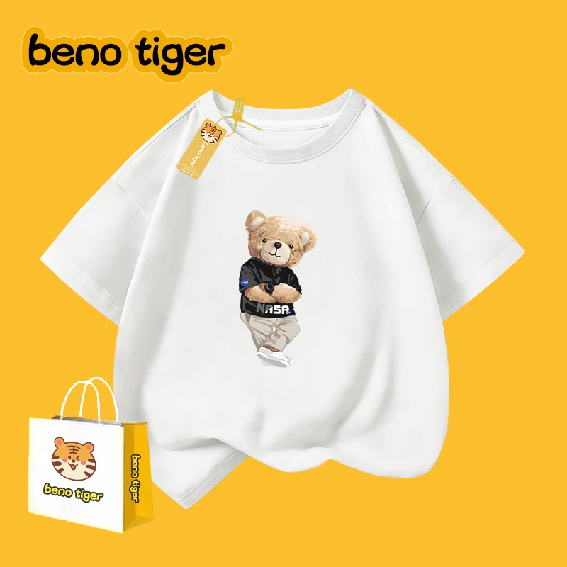 เสื้อยืดเด็กคอกลม ผ้าฝ้ายแท้ ลายการ์ตูนพิมพ์ลาย แขนสั้น สไตล์เกาหลี