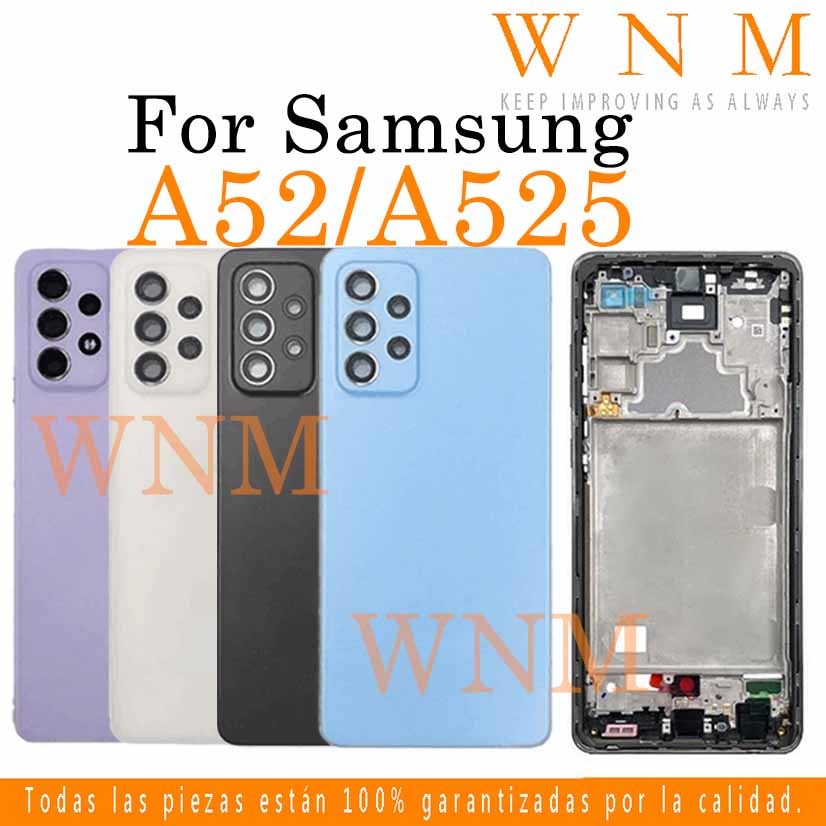 สําหรับ Samsung Galaxy A52 4G 5G A525 A526 LCD กรอบด้านหน้า Bezel ฝาหลังแบตเตอรี่ + กรอบกลาง + อะไหล่กรอบกล้องด้านหลังกรณีที่อยู่อาศัยศูนย์แชสซี + ปุ่ม