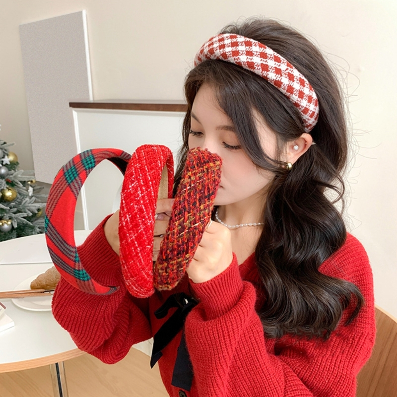 Alia ที่คาดผมสีแดงฟองน้ํานุ่มที่คาดผมคริสต์มาสโฟมหนา Hairhoop Casual Headwear