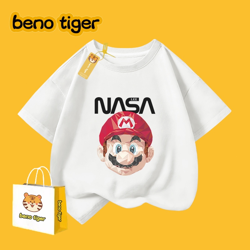 พร้อมส่ง เสื้อยืดเด็ก ผ้าฝ้าย นุ่มสบาย สไตล์เกาหลี เสื้อยืดแขนสั้นลายการ์ตูนมาริโอ