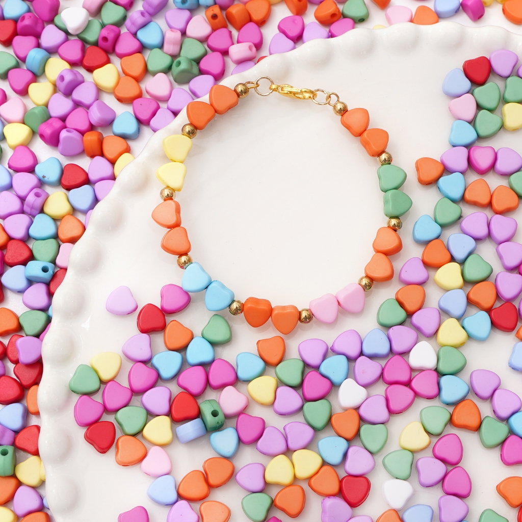 [7 มม.] สีทึบรักลูกปัดสีทึบรูปหัวใจลูกปัด DIY Love เครื่องประดับอุปกรณ์เสริม