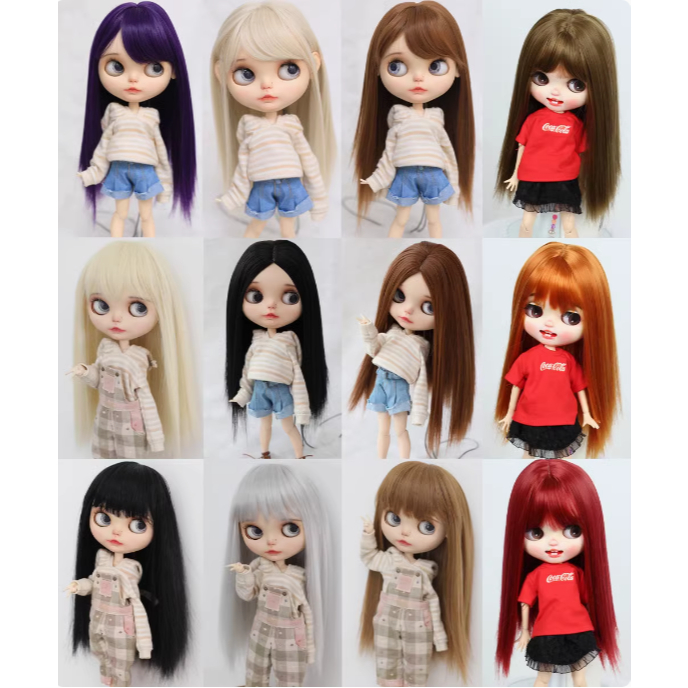 Blythe Little Ragdoll หวีผมตรงหน้าม้าสีดําสีแดงสีน้ําตาลหลากสี