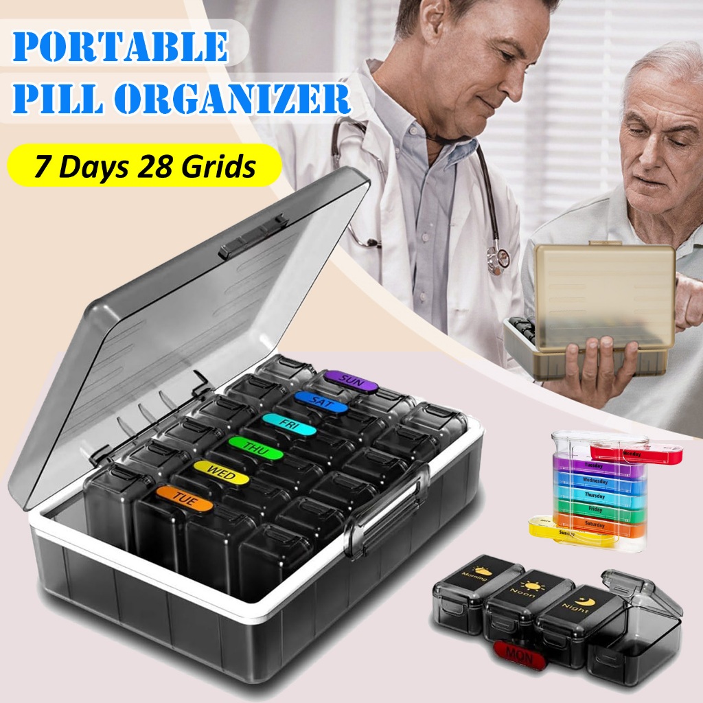 LIT ล่องตลับยาพลาสติก ขนาดเล็ก แบบพกพา จุของได้เยอะ 7 วัน กล่องใส่ยา แบบมีช่องใส่ยา ถอดออกได้ กันแสง