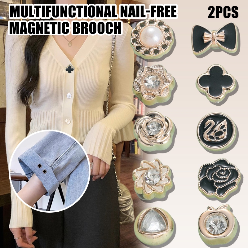 YUNYUAN 2ชิ้น/เซ็ต มัลติฟังก์ชั่นกุหลาบโบว์เสื้อผ้ามุสลิมแม่เหล็กหัวเข็มขัดมุกสามารถคลิปขากางเกงไม่มีเล็บและเย็บและถอดตกแต