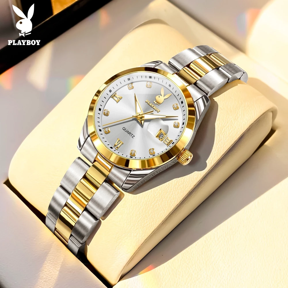 PLAYBOY นาฬิกาข้อมือผู้หญิง กันน้ำ 100% สายสเตนเลส นาฬิกาผู้หญิง สีขาว สีดำ ทอง เงิน แฟชั่น นาฬิกาหญิง 3503
