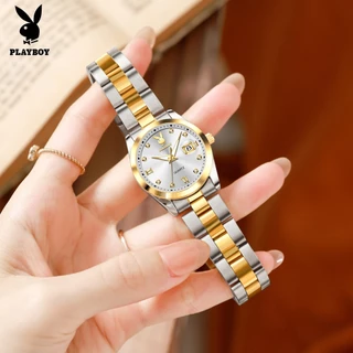 PLAYBOY นาฬิกาข้อมือผู้หญิง กันน้ำ 100% สายสเตนเลส นาฬิกาผู้หญิง สีขาว สีดำ ทอง เงิน แฟชั่น นาฬิกาหญิง 3503