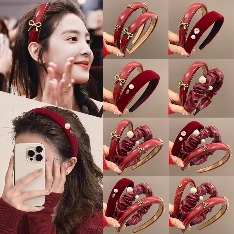 ฤดูใบไม้ร่วงฤดูหนาว High-End Angra ที่คาดผมสีแดงหญิง 2025 ที่คาดผมสไตล์ใหม่ Retro Hairpin Headwear