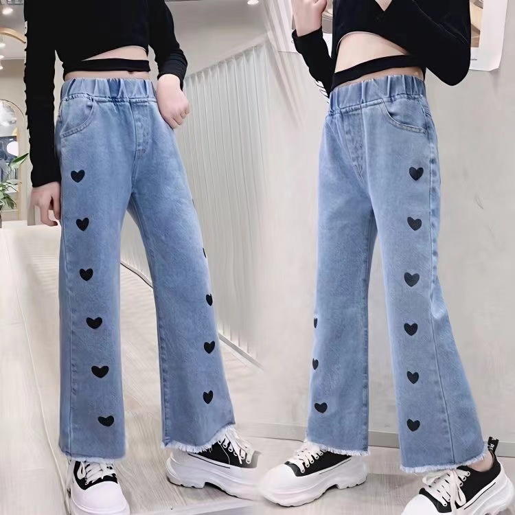 【จัดส่งจากประเทศไทย】🌼พร้อมส่ง🌼กางเกงยีนขายาว แบบขาด สําหรับเด็กผู้หญิง