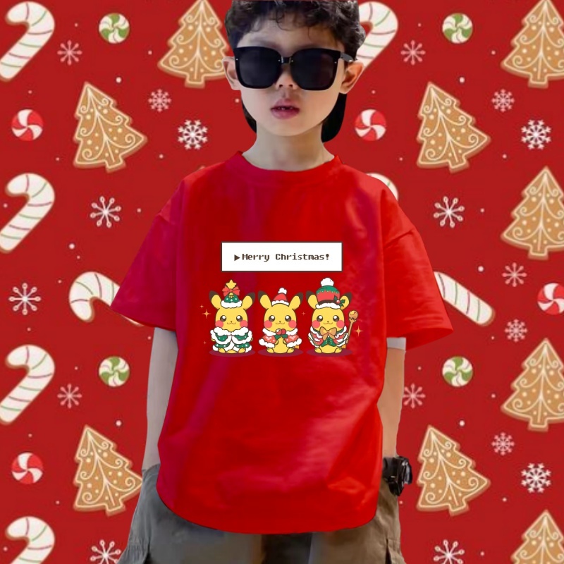 เสื้อยืดเด็ก Pokémon Pikachu & Merry Christmas Children's Tshirt ผ้าฝ้ายเนื้อนุ่ม หลากหลายสไตล์ เสื้อผ้าเด็กคริสต์มาส 100-150 ซม #AT01