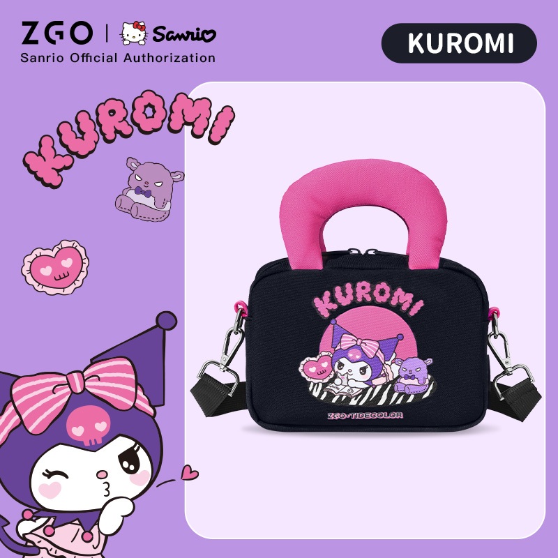 ZGO x Sanrio Kuromi กระเป๋าสะพายไหล่ กระเป๋าเมสเซนเจอร์ ขนาดเล็ก แบบพกพา ของขวัญวันเกิด สําหรับผู้หญิง สีดํา สีชมพู 35015L