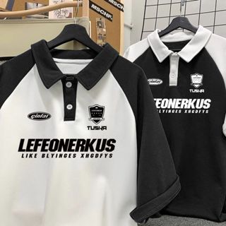 ProMan-เสื้อโปโลสีตัดกัน แขนสั้นคอปกสไตล์เดียวกันสำหรับผู้ชา…