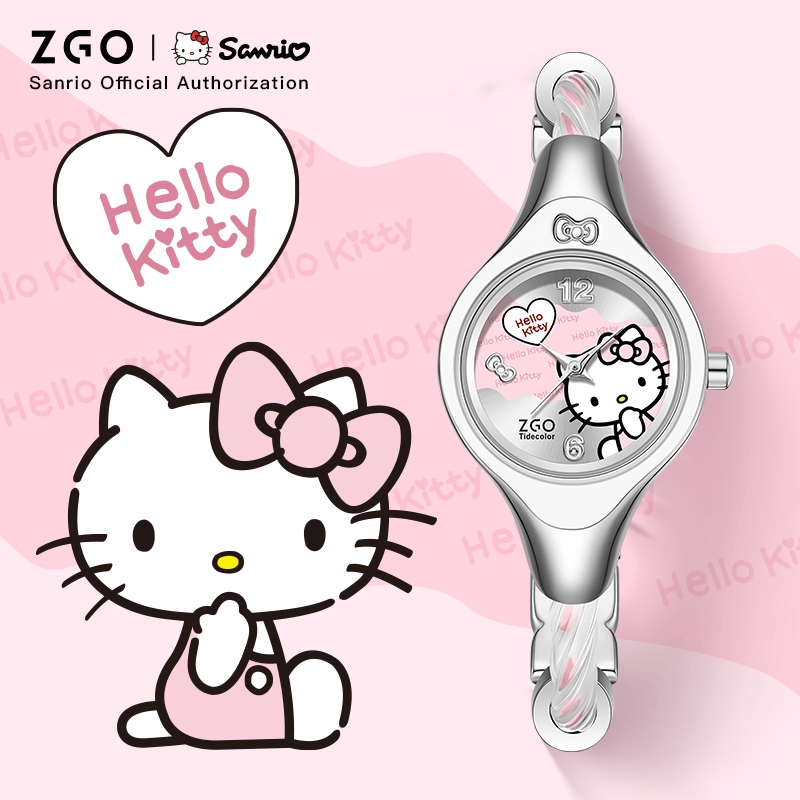 Zgo x Sanrio HelloKitty นาฬิกาผู้หญิง Retro Silver Watch การออกแบบสายรัดเฉพาะนาฬิกาเด็กผู้หญิง 2192