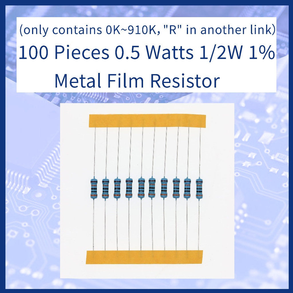 (มีทุกขนาด ลิงค์นี้มีเพียง 0k~910K,"R" ในอีกลิงค์)100 ชิ้น ตัวต้านทาน 0.5 วัตต์ 1/2W 1% Metal Film R