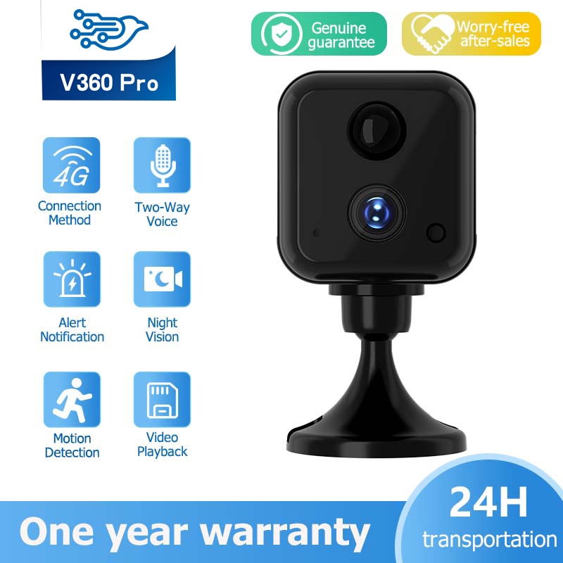 V360 pro 8MP กล้องขนาดเล็ก แบตเตอรี่ในตัว 4G SIM/WIFIกล้องวงจรปิดกลางคืนภาพสี เสียงสองทาง การบันทึกมุมกว้าง กล้องในร่ม