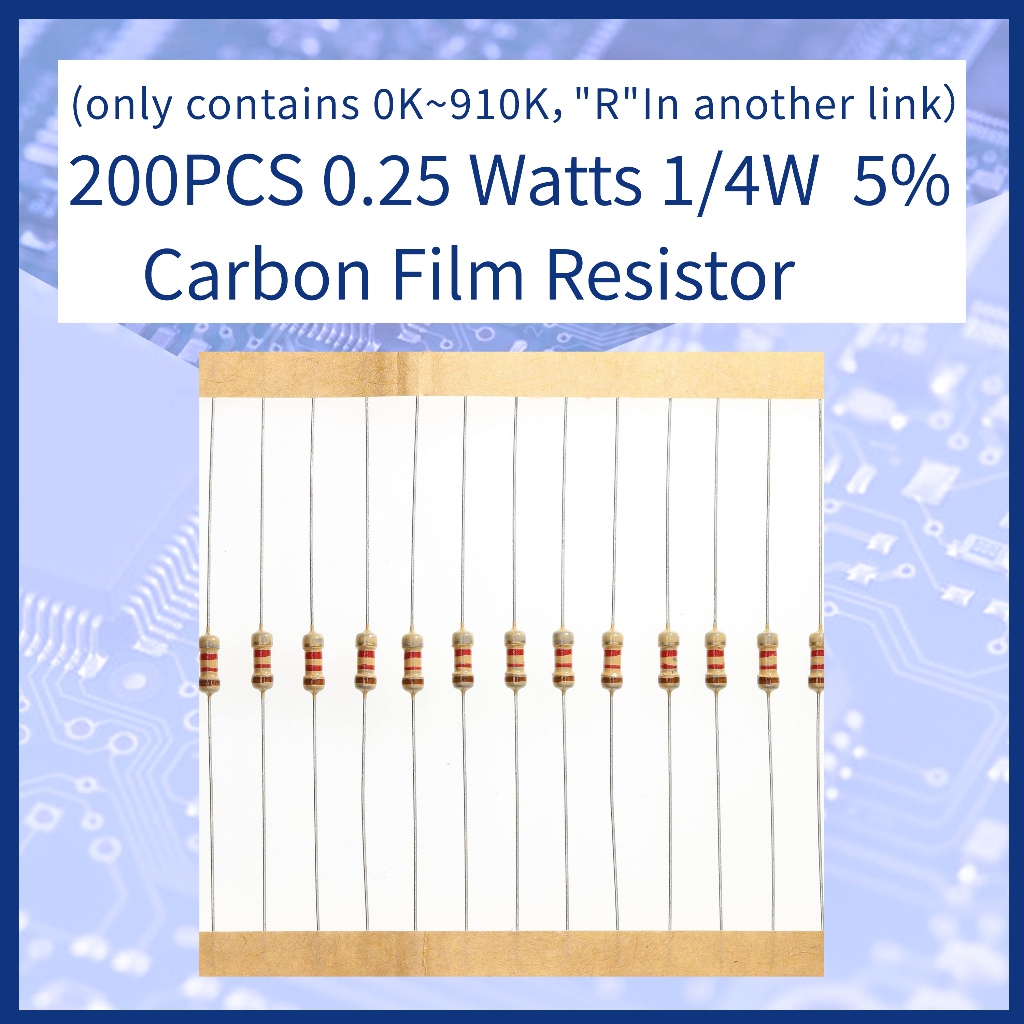 (มีทุกขนาด ลิงค์นี้มีเพียง 0K~910K,"R"ในอีกลิงค์) 200 ชิ้น ตัวต้านทาน 0.25 Watts 1/4W 5% ตัวต้านทานฟิล์มคาร์บอน