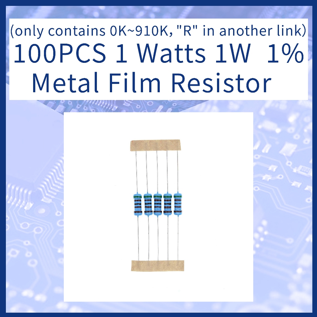 (มีทุกขนาด ลิงค์นี้มีเพียง 0K~910K,"R" ในอีกลิงค์) 100 ชิ้น ตัวต้านทาน 1 Watts 1W 1% Metal Film Resistor