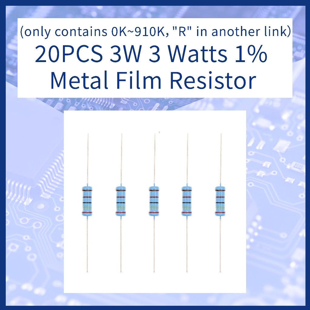 (มีทุกขนาด ลิงค์นี้มีเพียง 0K~910K,"R" ในอีกลิงค์) 20 ชิ้น ตัวต้านทาน 3W 3 Watts 1% Metal Film Resis