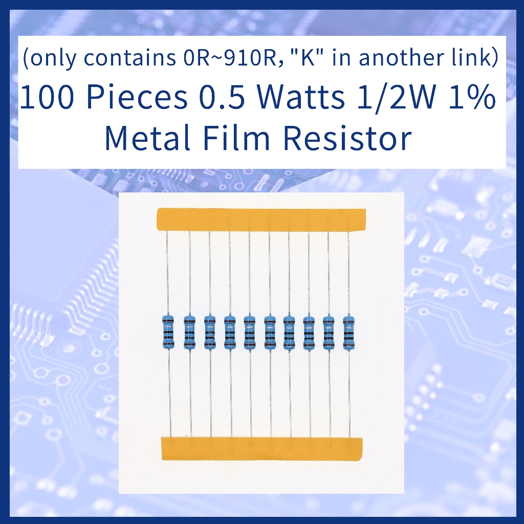 (มีทุกขนาด ลิงค์นี้มีเพียง 0R~910R,"K" ในอีกลิงค์)100 ชิ้น ตัวต้านทาน 0.5 วัตต์ 1/2W 1% Metal Film R