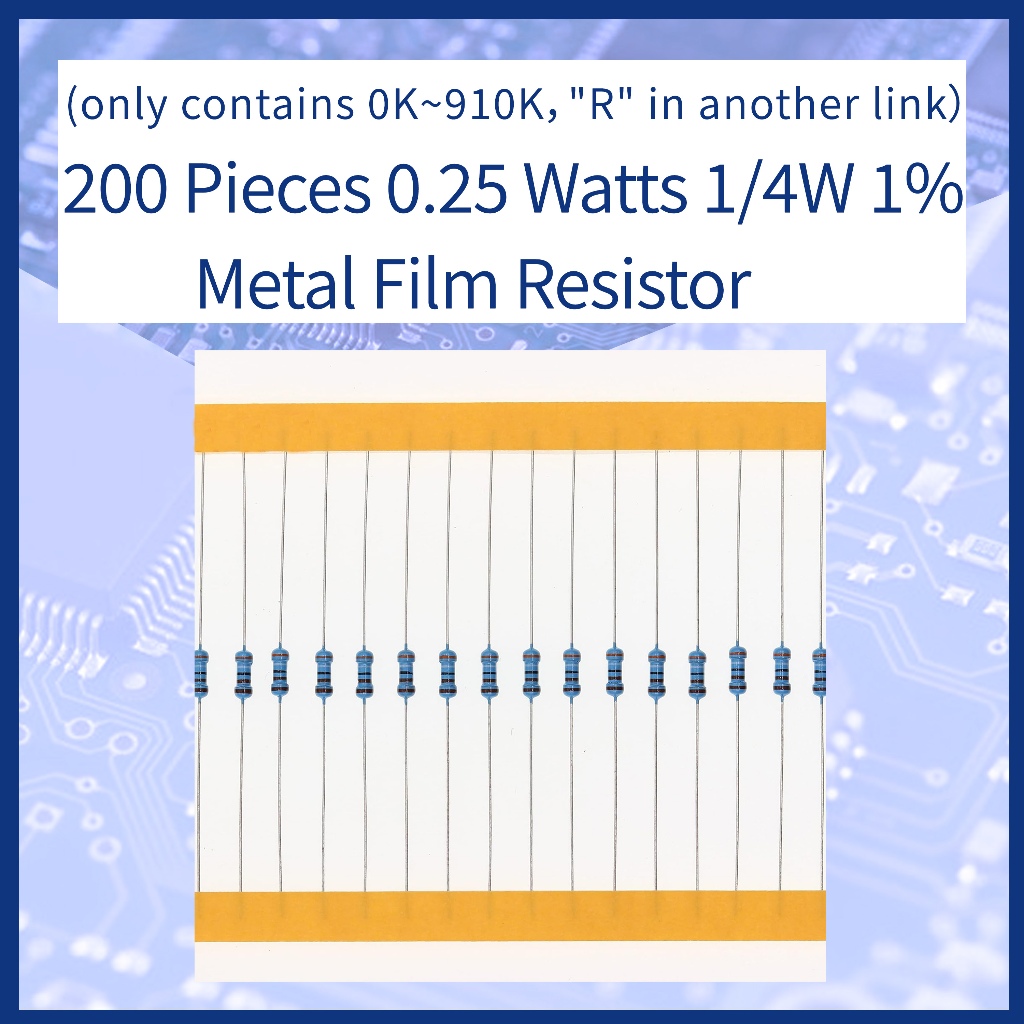 (มีทุกขนาด ลิงค์นี้มีเพียง 0K~910K,"R" ในอีกลิงค์)200 ชิ้น ตัวต้านทาน 0.25 วัตต์ 1/4W 1% ตัวต้านทานฟิล์มโลหะ
