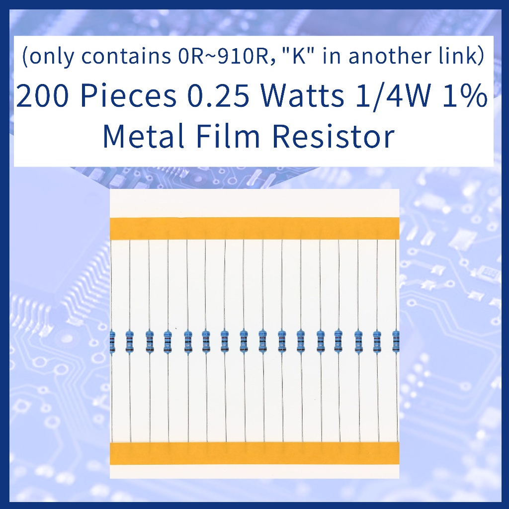(มีทุกขนาด ลิงค์นี้มีเพียง 0R~910R,"K"ในอีกลิงค์)200 ชิ้น ตัวต้านทาน 0.25 วัตต์ 1/4W 1% Metal Film Resistor 0R10 0R12 0R15 0R18 1R0 1R0 1R8 1R8 8R 7R 8R 8R 7R 7R 8R 8R 8R 7R 8R 8 8 8 8 8 8 8 8 8R7