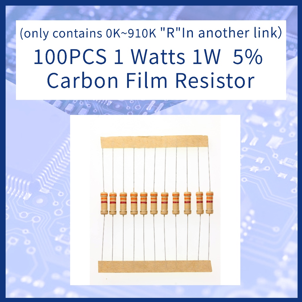 (มีทุกขนาด ลิงค์นี้มีเพียง 0K~910K,"R"ในอีกลิงค์)100PCS 1 Watts 1W 5% Carbon Film Resistor*-*-