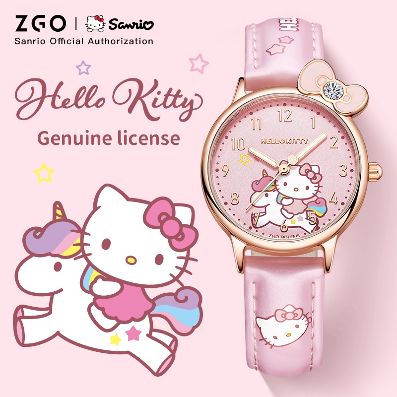 Zgo Hello Kittyน่ารัก นาฬิกาควอทซ์กันน้ําสําหรับเด็กนาฬิกาเรืองแสงเหมาะสําหรับเด็กผู้หญิงและนักเรียน