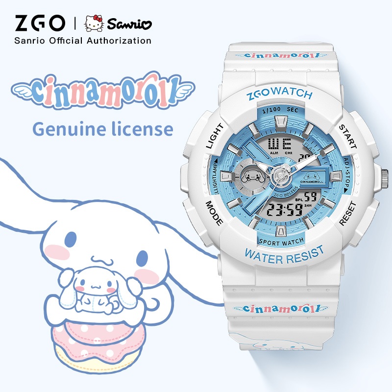 Zgo x Sanrio Cinnamoroll นาฬิกาสําหรับเด็กผู้หญิงกันน้ํากีฬานาฬิกาดิจิตอลของขวัญ 8511