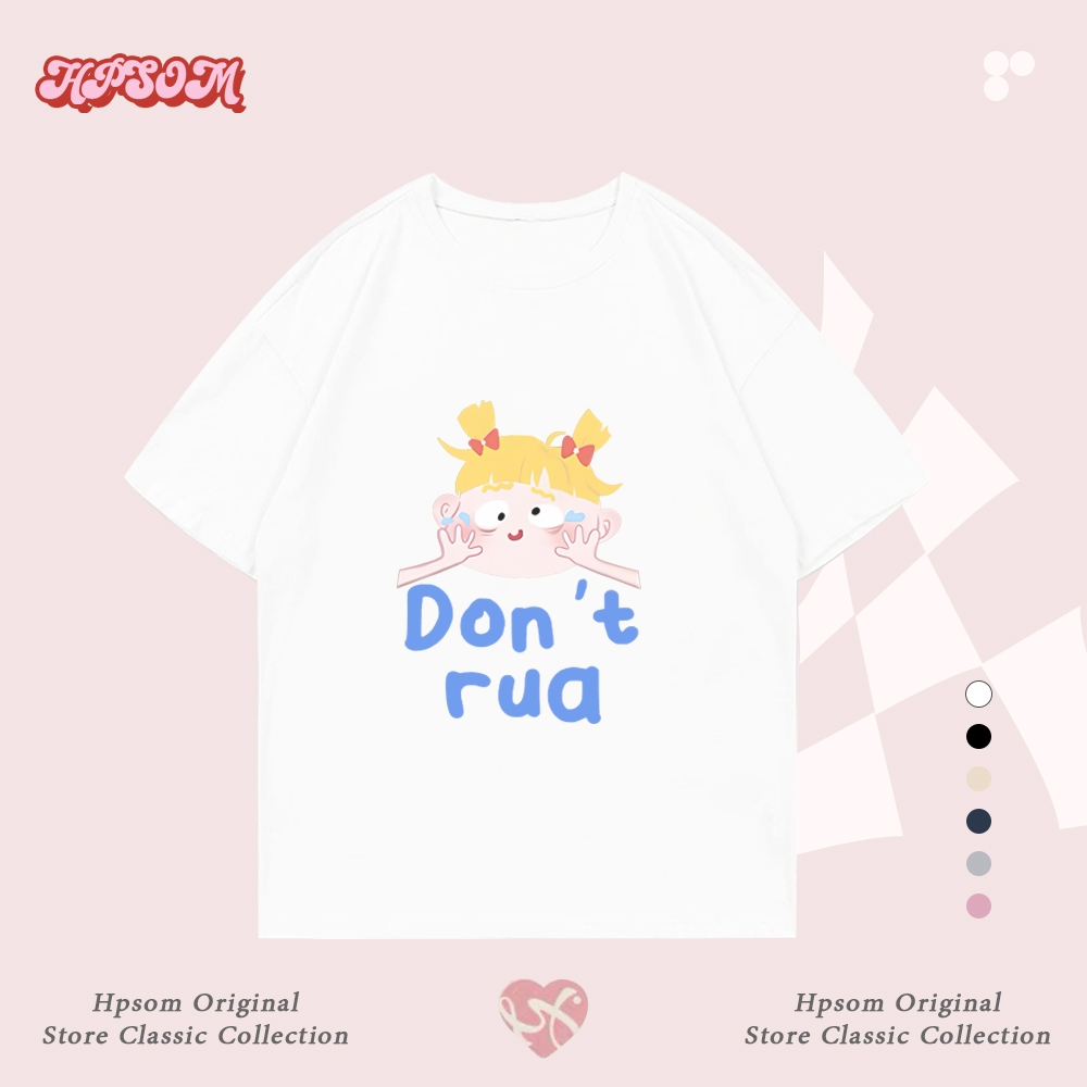 Hpsom top เสื้อยืดแขนสั้นสไตล์เกาหลี INS ลายการ์ตูนคิวท์พิมพ์ เสื้อยืดแขนสั้นคอตตอน