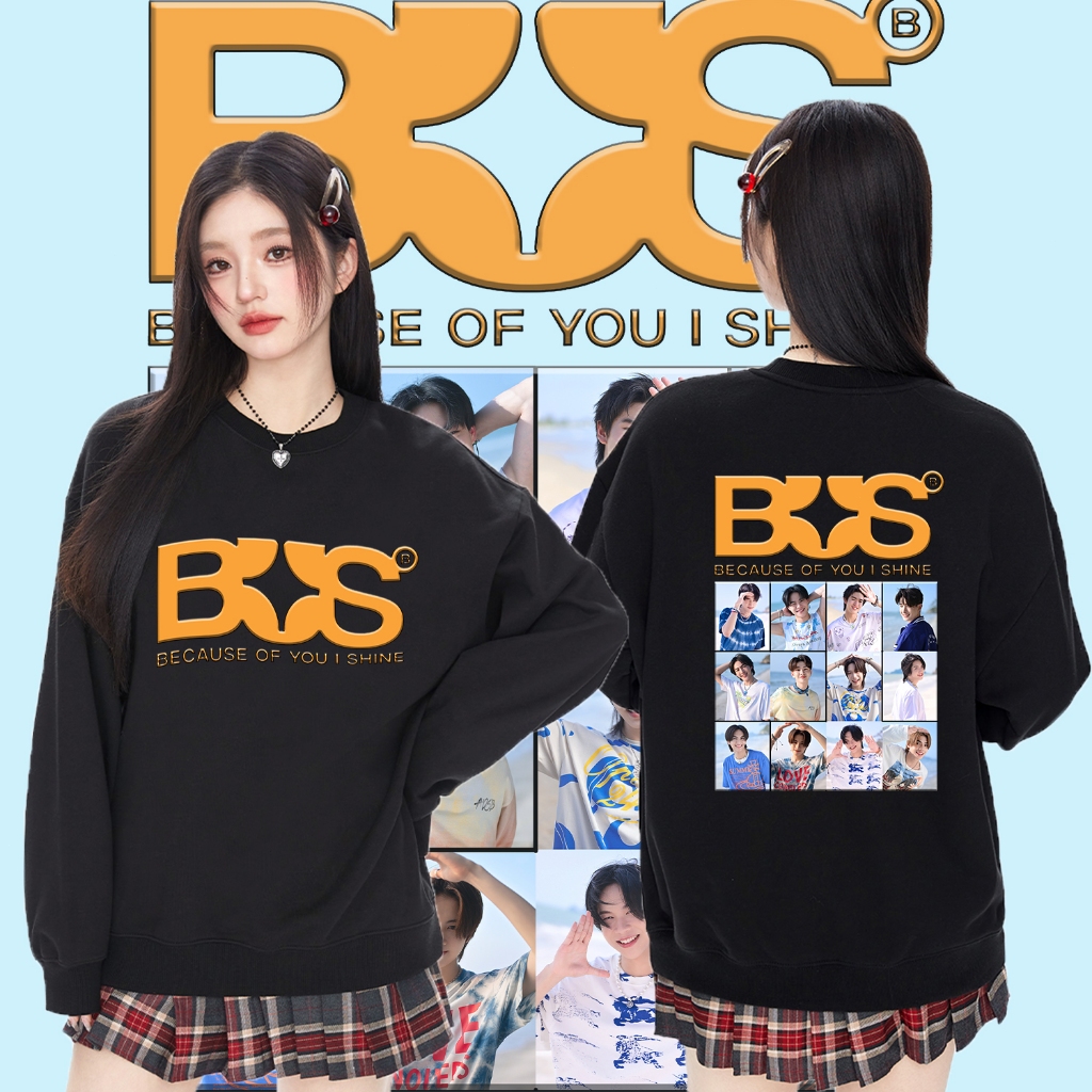 BUS because of you i shine เสื้อเชิ้ตแขนยาวคอกลมผ้าฝ้ายแท้นี้ใส่ได้ทั้งชายและหญิง มันจะไม่หดตัวหรือริ้วรอย Sweatshirt#G09