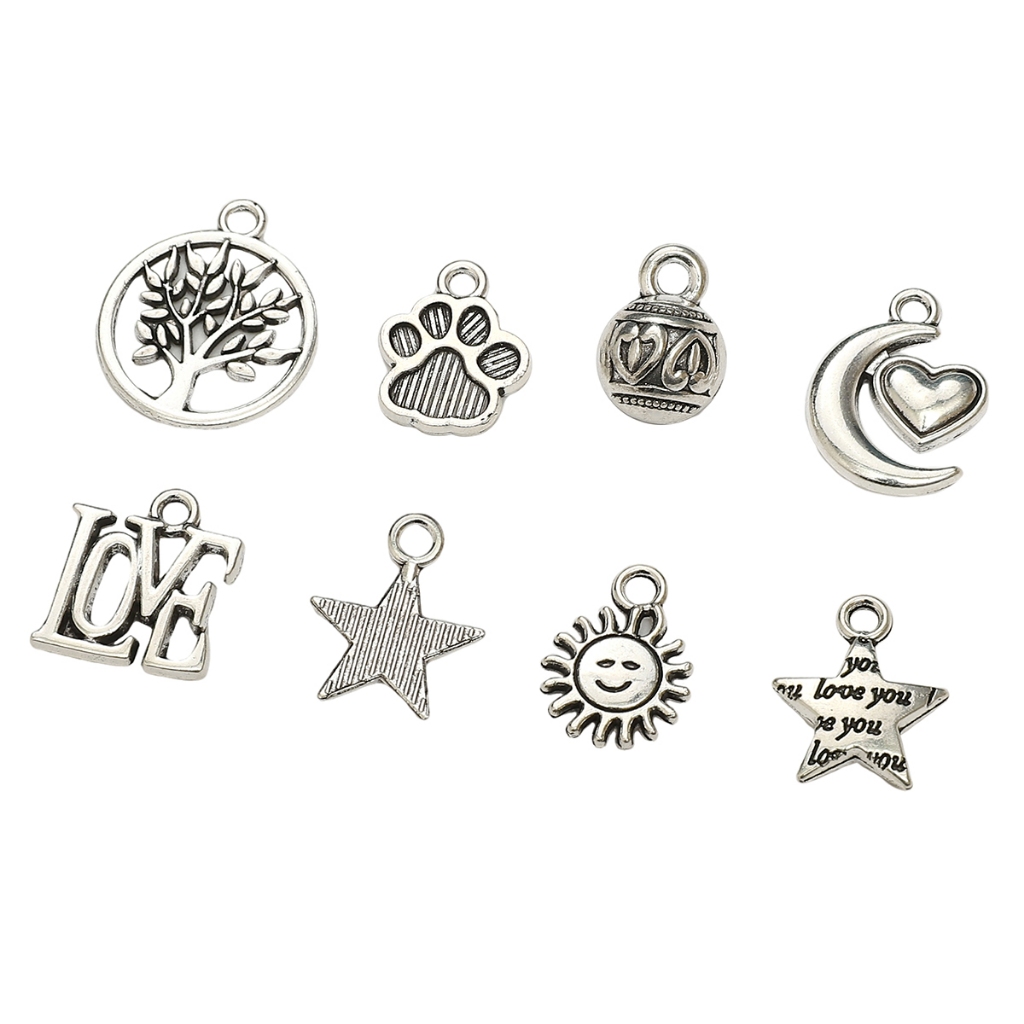 10 ชิ้น/ถุง ช่วงกว้างของรูปแบบ, จี้โลหะผสม, ชุบไฟฟ้าโบราณเงิน, อุปกรณ์เครื่องประดับ, ใช้สําหรับ ทําเอง เครื่องประดับทํา, ตกแต่ง, จี้ - รูปที่ 4