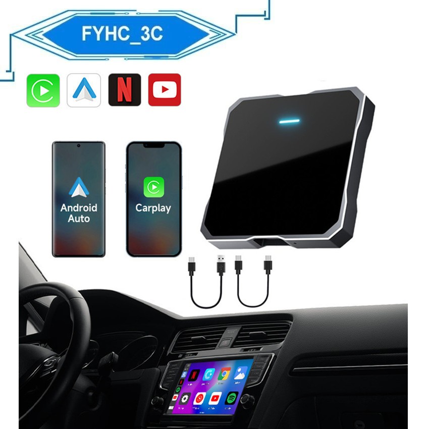 แบบพกพารถเล่น AI กล่องไร้สาย CarPlay อะแดปเตอร์ Android Auto พร้อม Youtube Netflix Dongle Smartbox สําหรับ iPhone Android 12 + โทรศัพท์