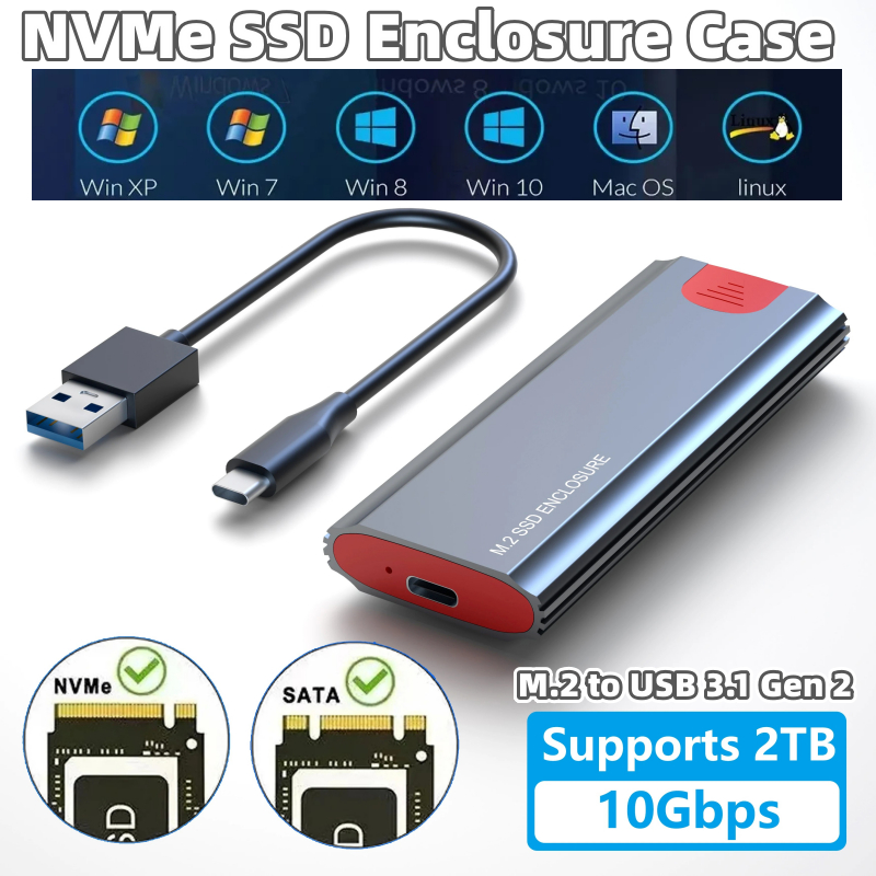 10gbps M2 NVME SATA SSD กล่อง M.2 NVME NGFF SSD เป็น USB 3.1 Enclosure Type-A ถึง Type-C สําหรับ PC แล็ปท็อปอุปกรณ์เสริม