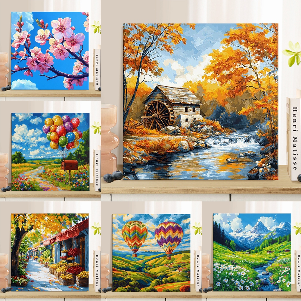 ลอยไป ระบายสีตามตัวเลข สไตล์อภิบาล ภาพวาดผ้าใบตามจํานวนภาพสีน้ํามันดิจิตอลโดยตัวเลขตกแต่งบ้าน