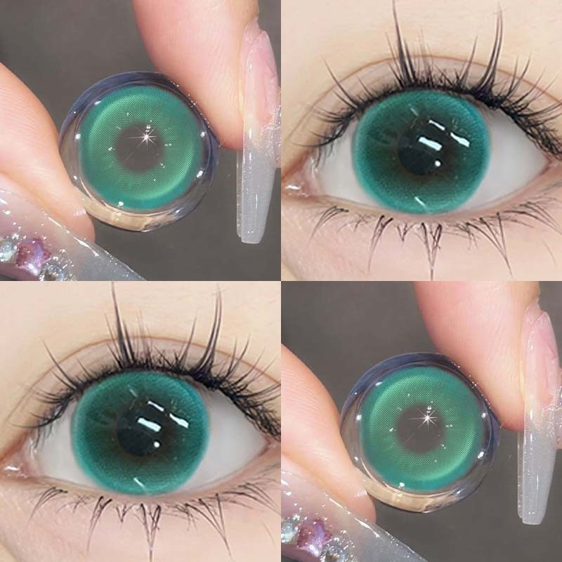 COD&0~-8.00KSSEYE 2pcs คอนแทคเลนส์สีเขียว 14.2MM ใช้ทุกวันคอนแทคเลนส์แต่งหน้าฮาโลวีนรายปีใช้เลนส์