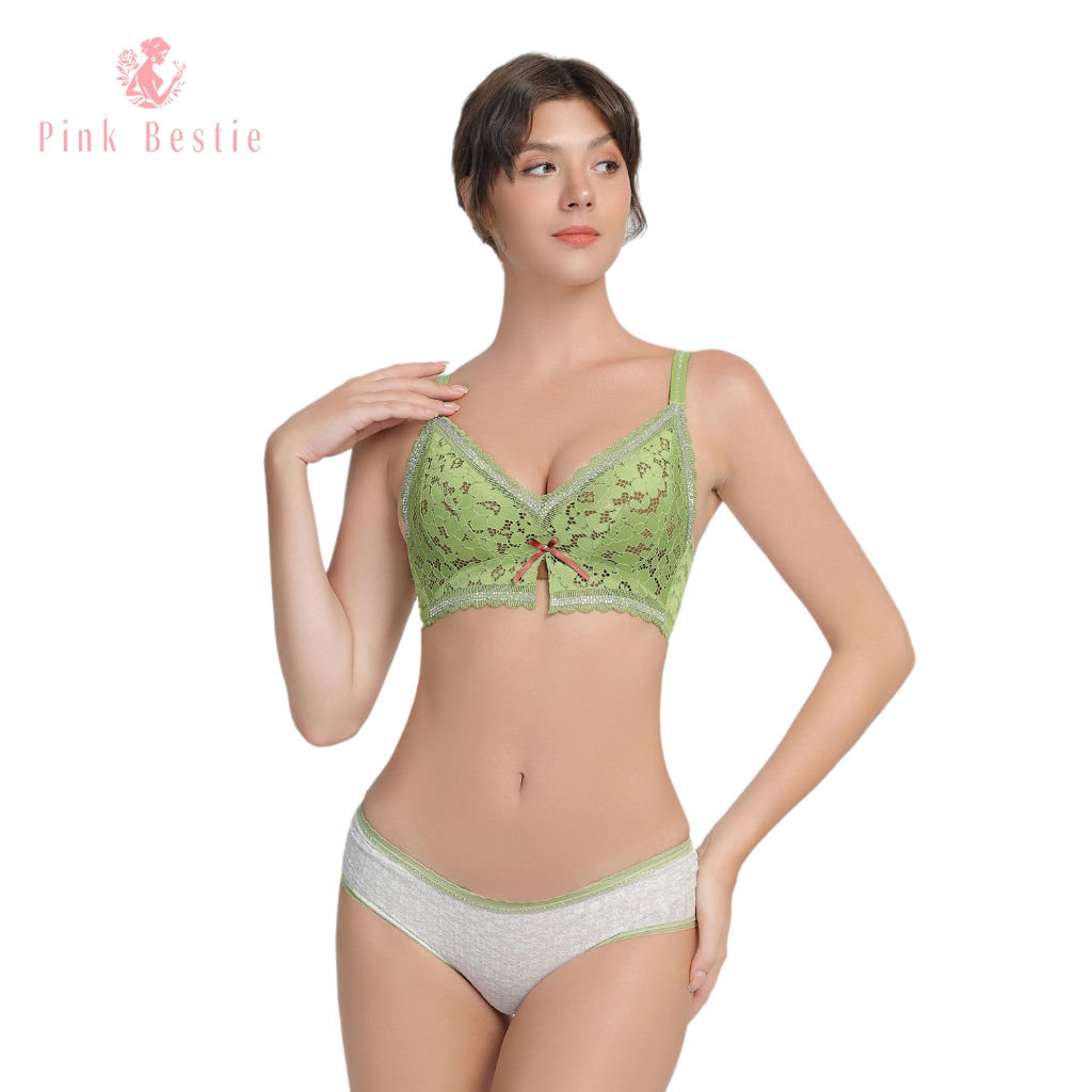 Pink Bestie Diamond ชุดชั้นในเซ็กซี่ลูกไม้ Push-Up Bra Set