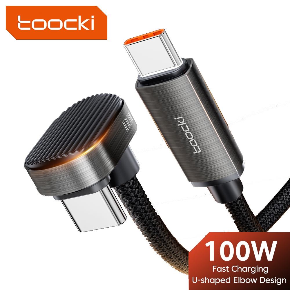 Toocki 100W ประเภท C ถึง Type C U-Shaped Elbow Design Cable With180 องศาดัด PD20W ประเภท C ถึง lOS สายชาร์จข้อมูล USB C เกมสาย
